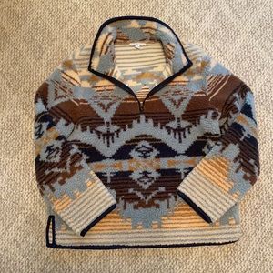 L.L.Bean Signature Sherpa Fleece Quarter Zip Pullover-Steel Blue Jacquard color